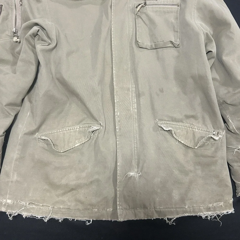 Billabong Military Parka Jacket Mens Medium Distressed Khaki Hooded Cotton Y2K